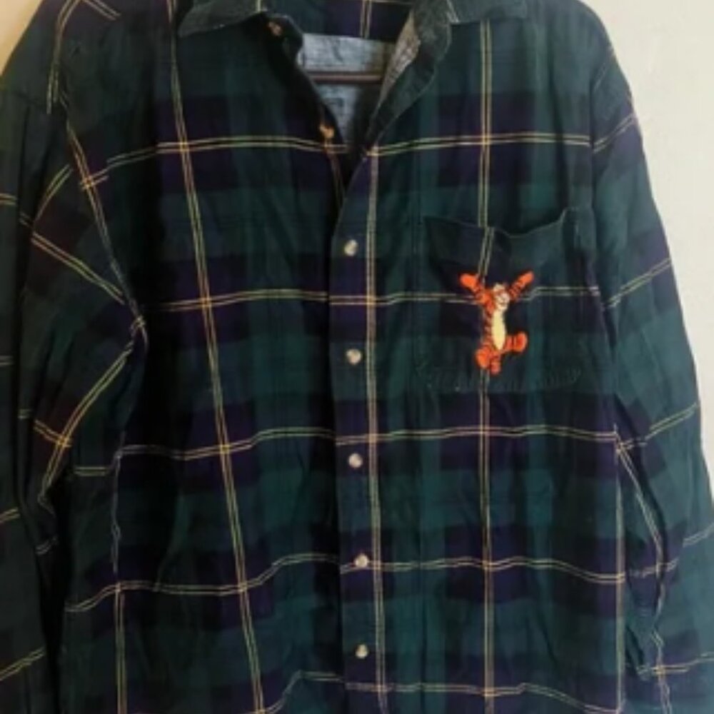Disney Rare 90s Tigger Corduroy Plaid Flannel Men's Size Large